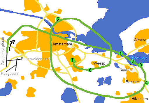 De fatale vlucht: (1) Motoren 3 en 4 breken af; (2) Motoren 3 en 4 komen neer; (3) Piloot geeft eerste "Mayday"; (4) Piloot meldt brand in motor 3; (5) Piloot meldt problemen met de flaps; (6) Toestel raakt volledig onbestuurbaar; (7) Toestel stort neer.