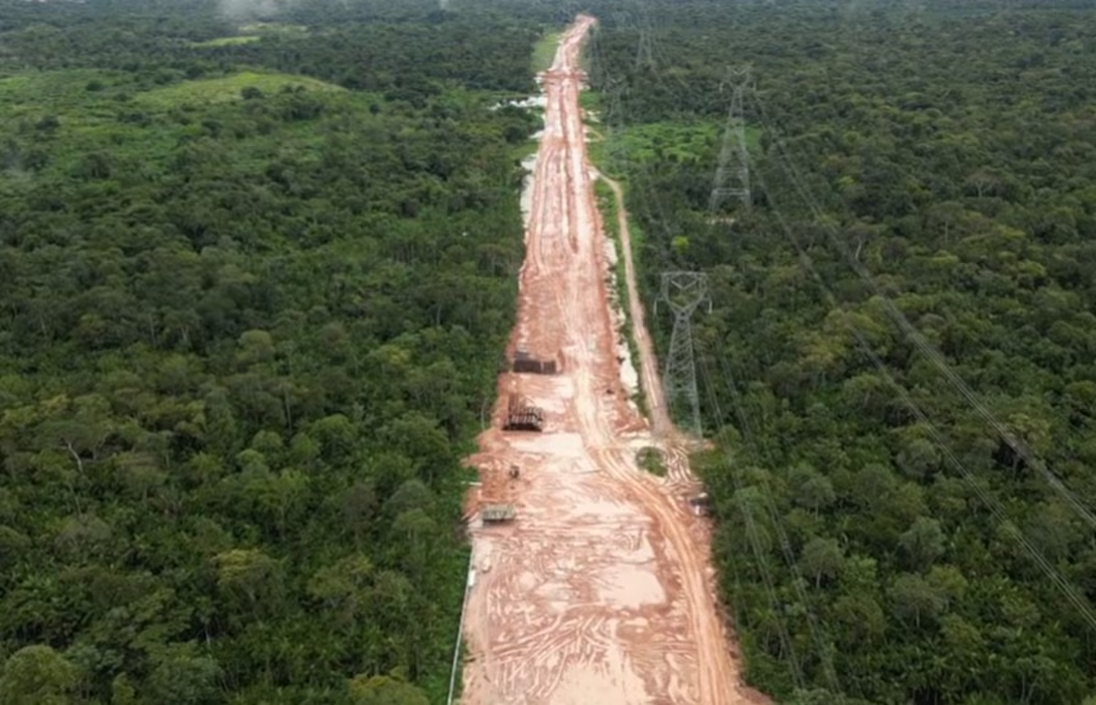 Dwars door tienduizenden hectare van het beschermd Amazoneregenwoud wordt een snelweg aangelegd voor de COP30-klimaattop. © Videostill BBC