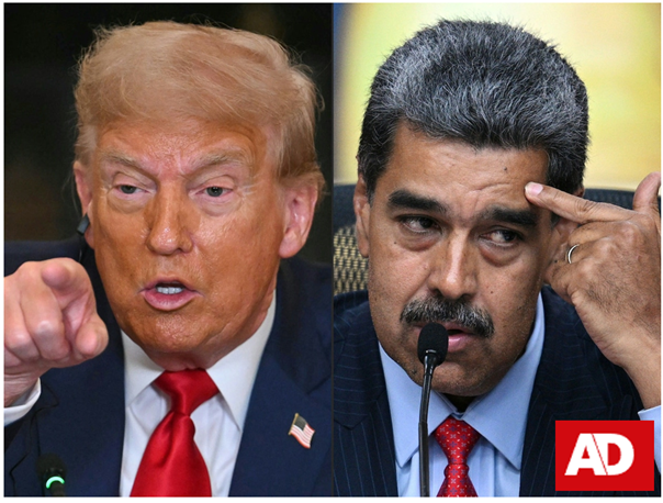(De Amerikaanse president Donald Trump en zijn Venezolaanse collega Nicolás Maduro. © AFP, bron: https://www.ad.nl/buitenland/venezuela-woest-na-waarschuwing-trump-over-luchtruim-kolonialistische-dreiging~a80ca4e0/)