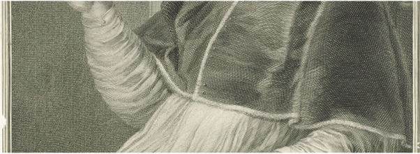 Kniestuk van paus Adrianus VI naar links, zittend in een stoel. Met zijn rechterhand maakt hij een zegenend gebaar. Onder het portret zijn naam en gegevens in drie regels in het Latijn en daaronder een achtregelige tekst in het Latijn. Prentmaker: Jacob Houbraken (vermeld op object) naar tekening van: Jan Wandelaar (vermeld op object) 