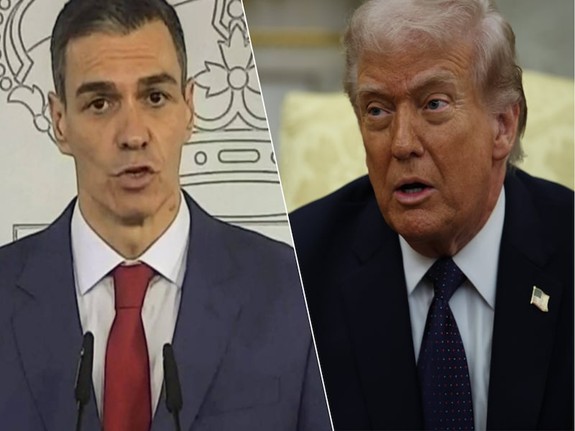 L: de Spaanse premier Pedro Sánchez. R: de Amerikaanse president Donald Trump. © ANP / EPA / Photo News