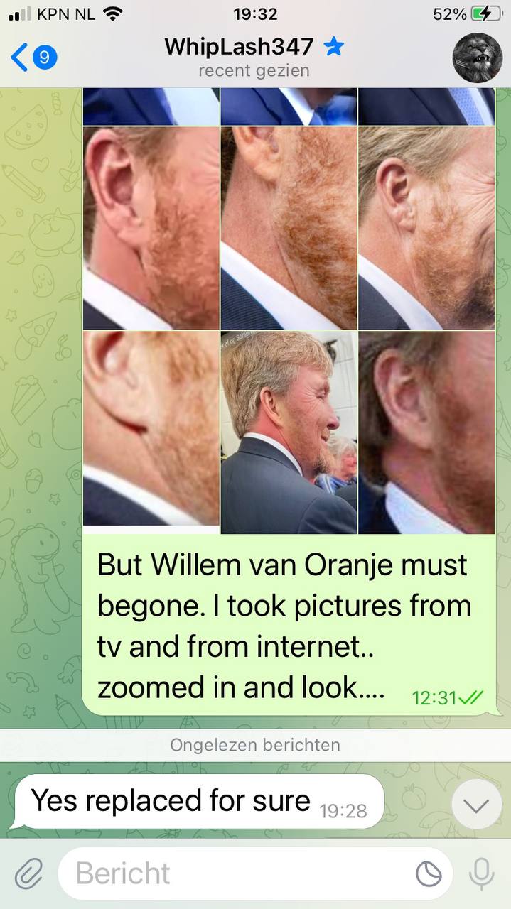 Overigens hebben we te maken met iemand die met een masker op Willem-Alexander probeert te lijken. Het is nu echt aan het volk om goede stappen te maken voor onze vrijheid en toekomst.