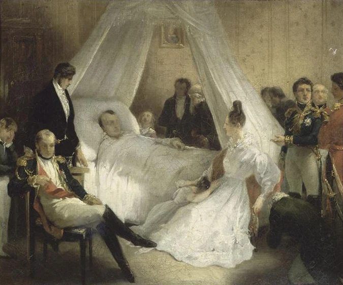 Napoleon op zijn sterfbed, geschilderd door Charles de Steuben, ca. 1828
