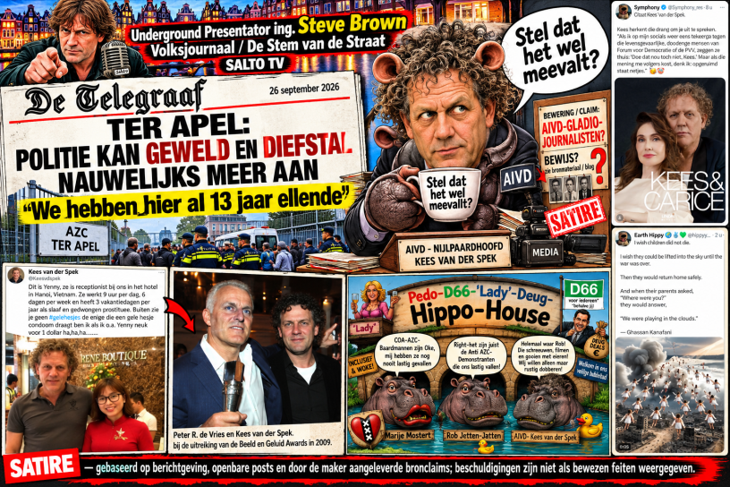 Bron afbeelding: https://stevenbrownsblog.wordpress.com/2026/09/27/aivd-pedo-nijlpaardhoofd-nazi-kees-van-der-spek-coa-baardmannen-geweld-en-de-lisa-moorden-en-verkrachtingen-ter-apel-em-elders-is-prima-maar-pas-op-voor-de-russenfvdsteve-brown/