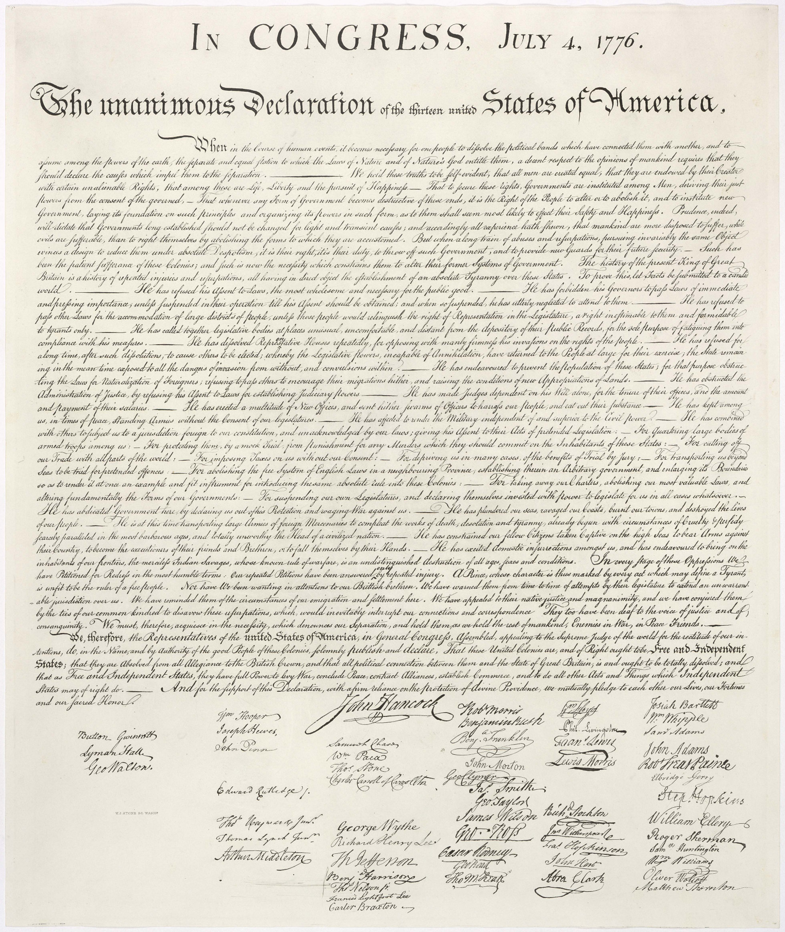 De Amerikaanse Onafhankelijkheidsverklaring zoals die door Timothy Matlack is neergeschreven.